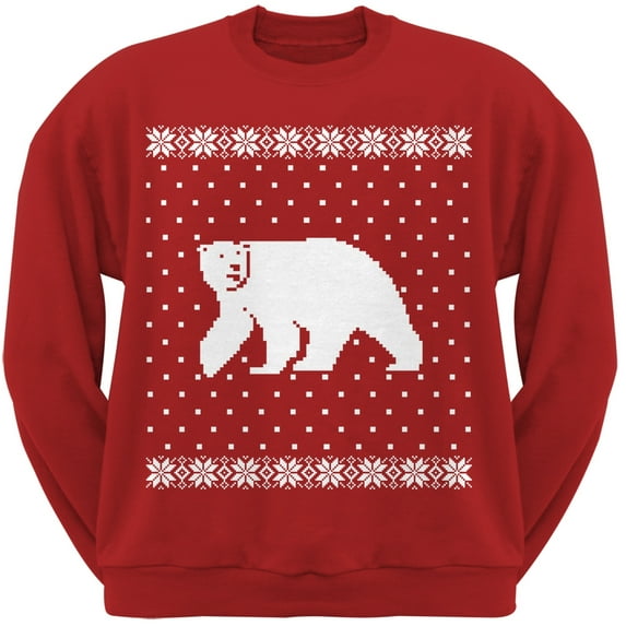 Big Polar Bear Ugly Christmas Sweater Red Crew Neck Sweatshirt