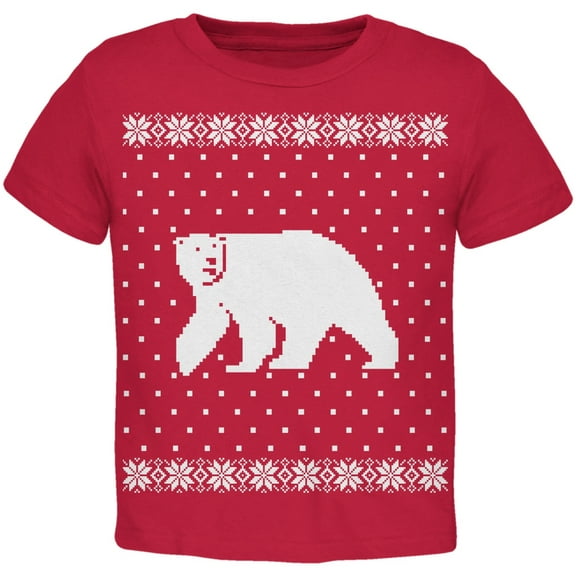 Big Polar Bear Ugly Christmas Sweater Red Toddler T-Shirt