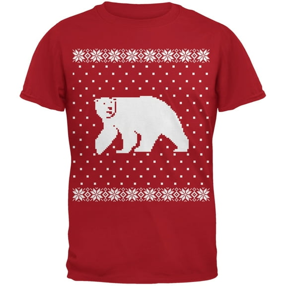 Big Polar Bear Ugly Christmas Sweater Red Youth T-Shirt
