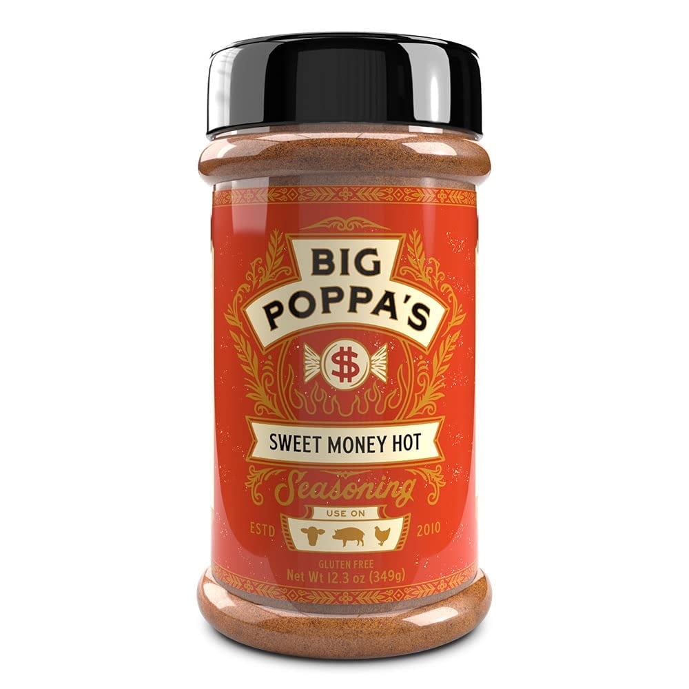 Big Poppa's Sweet Money Hot Seasoning  Irresistible Sweet & Spicy Blend with Jalapeno Powder  Gluten-Free Spice Mix  Dry Rubs for Smoking and Grilling with Honey BBQ (12.3 Oz)
