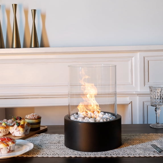 Big Portable Bio-Ethanol Fireplace for Home Patio Garden(Black Base)