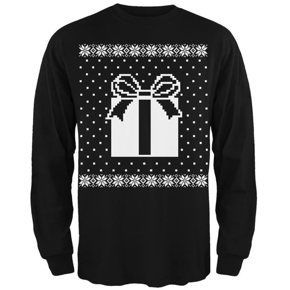 Big Present Ugly Christmas Sweater Black Adult Long Sleeve T-Shirt - Medium