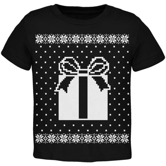 Big Present Ugly Christmas Sweater Black Toddler T-Shirt - 2T
