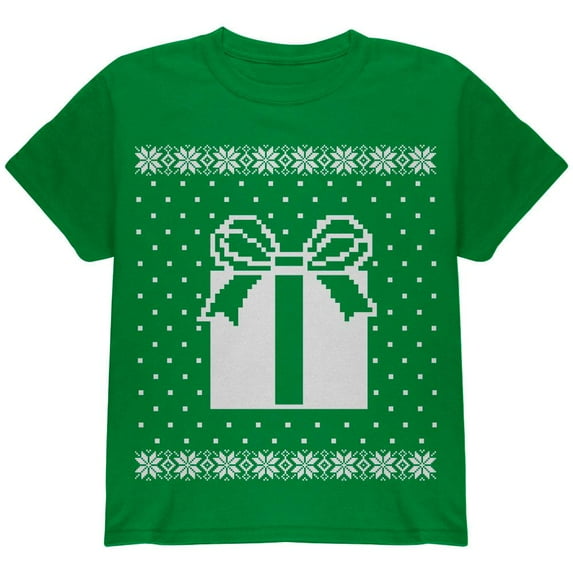 Big Present Ugly Christmas Sweater Green Youth T-Shirt - Youth Medium