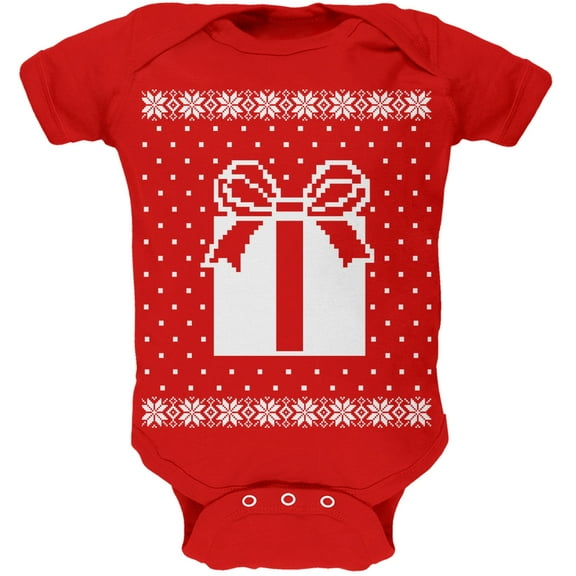 Big Present Ugly Christmas Sweater Red Soft Baby One Piece - 0-3 months