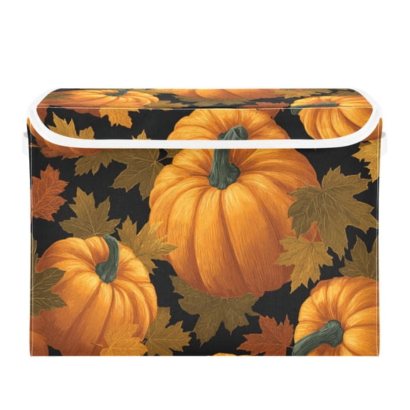 Big Pumpkins Autumn Leaves Foldable Storage Bins with Lids Handles Collapsible Storage Containers Tote Boxes 16.5 x 12.6 x 11.8 inches