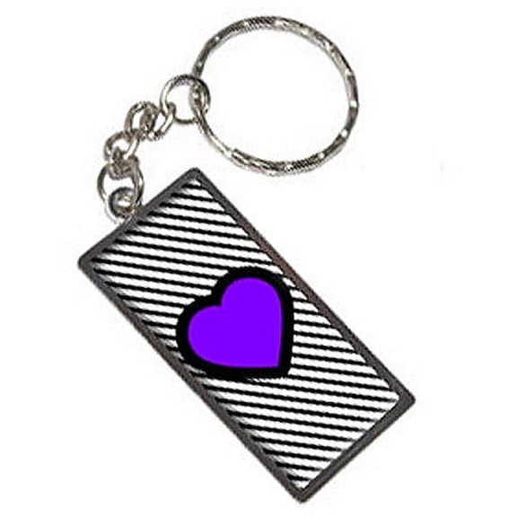 Big Purple Heart Love Black Stripes Keychain Key Chain Ring