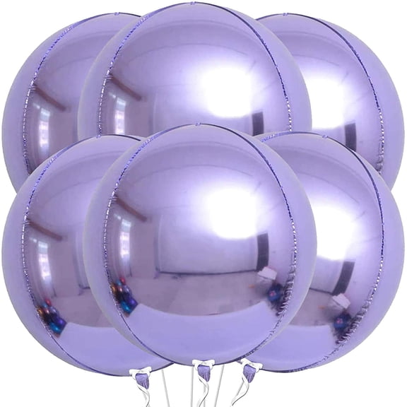 Big Purple Mylar Balloons - 22 Inch, Pack of 6 | Round 4D Balloons | Metallic Lavender Balloon for Birthday Party Decorations | Graduation Decorations 2025
