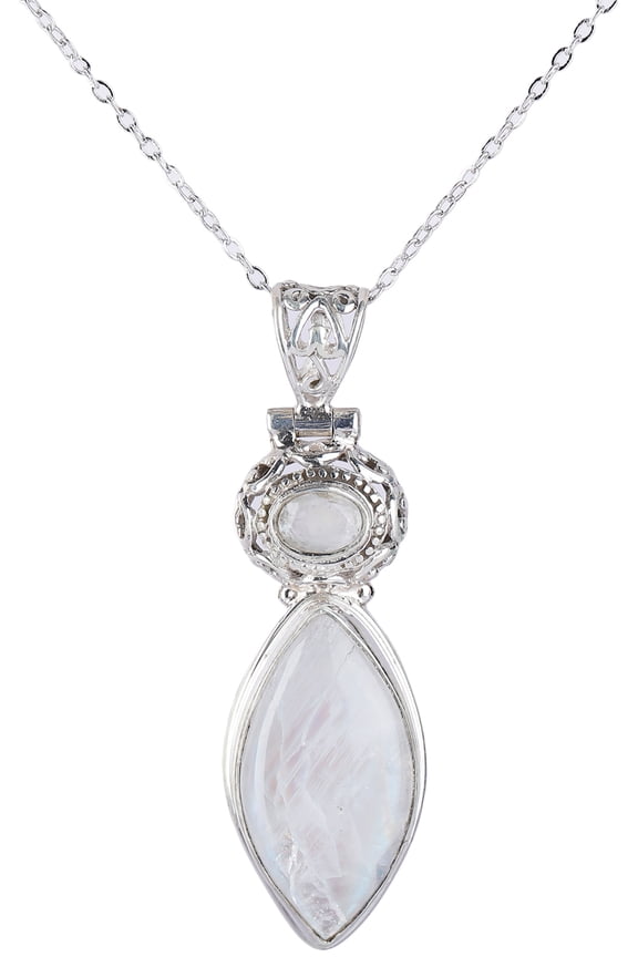 Big Rainbow Moonstone (Cabochon) Sterling Silver Pendant