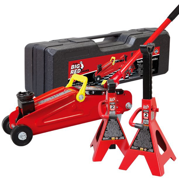 overdrive fra nu af ganske enkelt Big Red 2 Ton Hydraulic Floor Jack Combo with 2 Jack Stands and Carrying  Case, Red, W8201S - Walmart.com