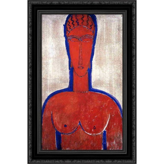 Big Red Buste (Leopold II) 18x24 Black Ornate Wood Framed Canvas Art by Modigliani, Amedeo