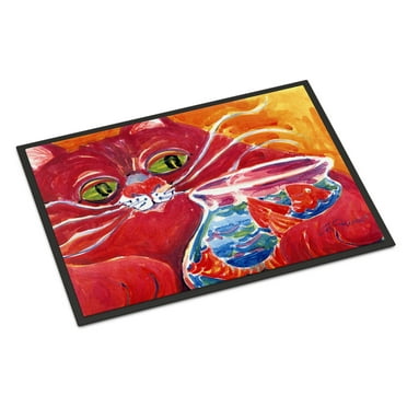 Big Red Cat at the fishbowl Door Mat Doormat