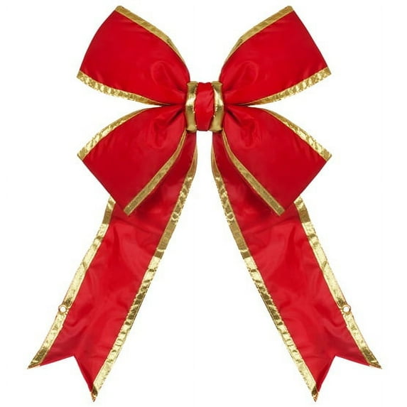 Big Red Christmas Outdoor Bows, Heavy Duty Red Nylon Bow with Gold Trim, Outdoor Christmas Bows, 18 Inch