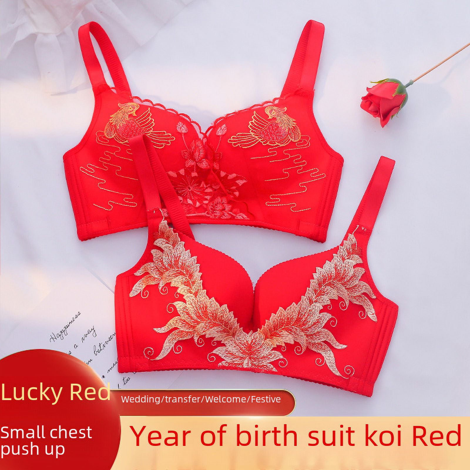 Big Red Golden Imperial Concubine Underwear Women's Small Chest