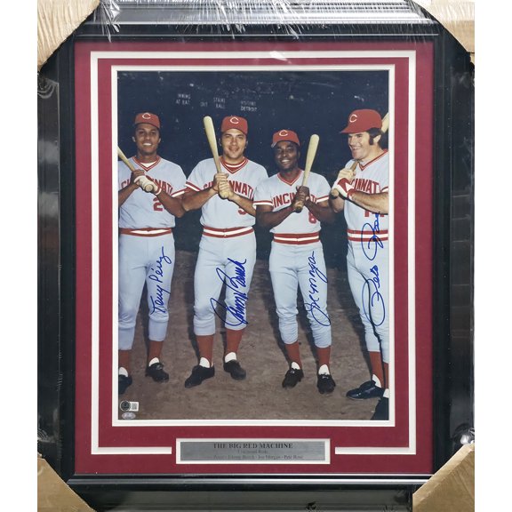 Big Red Machine Autographed Framed 16x20 Photo Cincinnati Reds With 4 Signatures Including Pete Rose Beckett BAS #AE49046
