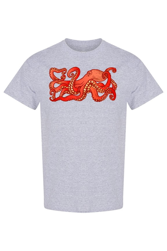 Big Red Octopus With Tentacles T-Shirt Men -Image by Shutterstock, Male Medium