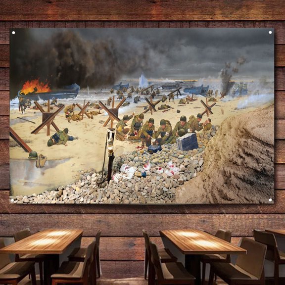 The Big Red One on D-Day Flag Banner Wall Chart Canvas Painting WW II Military Historical Posters & Prints Wall Art Decoration Tapestry For Room, Classroom, Home, Bedroom Bedroom,38X57 inches