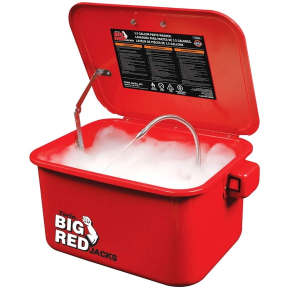 Big Red Portable Steel Cabinet Parts Washer with 110V Electric Pump, 3.5 Gallon Capacity, Red, W1035