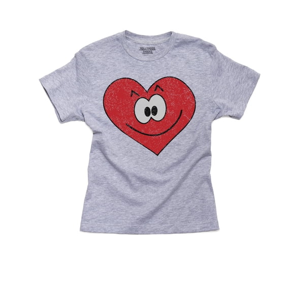Big Red Smiling Heart Perfect Valentine Day Gift Girl's Cotton Youth Grey T-Shirt