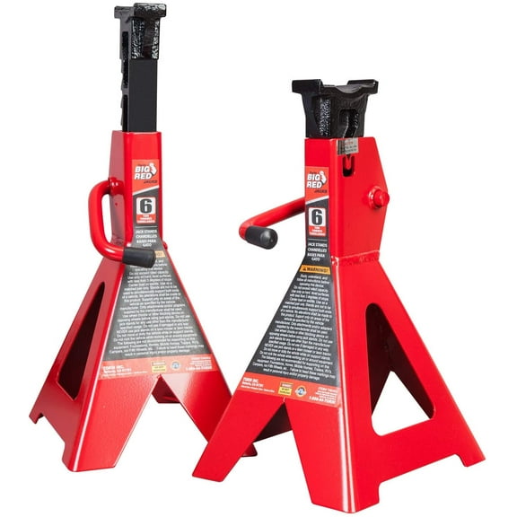 Big Red Steel Jack Stands 6 Ton (12,000 lb) Capacity Car Jack Stand, Red, 1 Pair, W4602