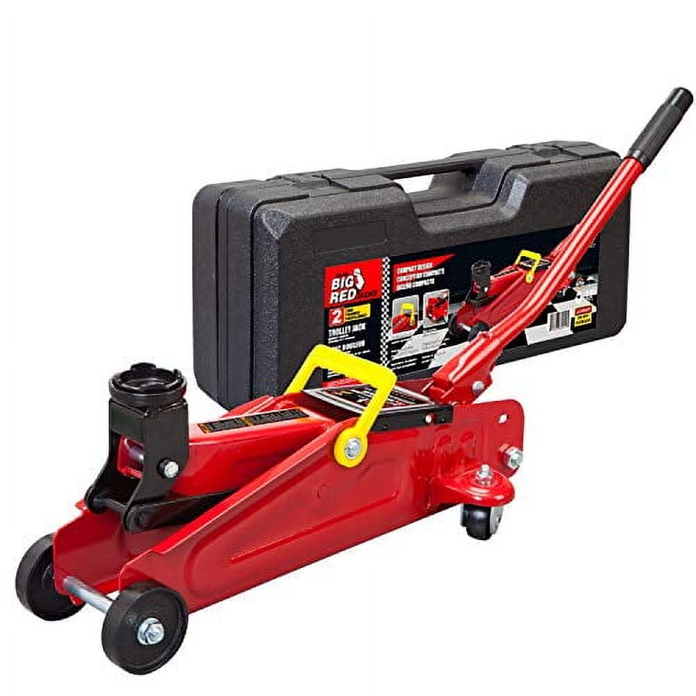 Big Red T820014S 1.5 Ton Steel Hydraulic Trolley Floor Jack with Blow Mold Carrying Case, Red