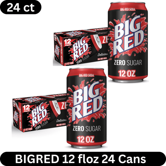 Big Red Zero Sugar Soda, 12 fl oz Cans, 24 Pack