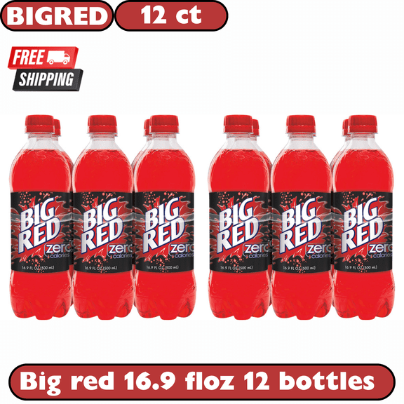 Big Red Zero Sugar Soda, 16.9 fl oz Bottles, 12 Pack