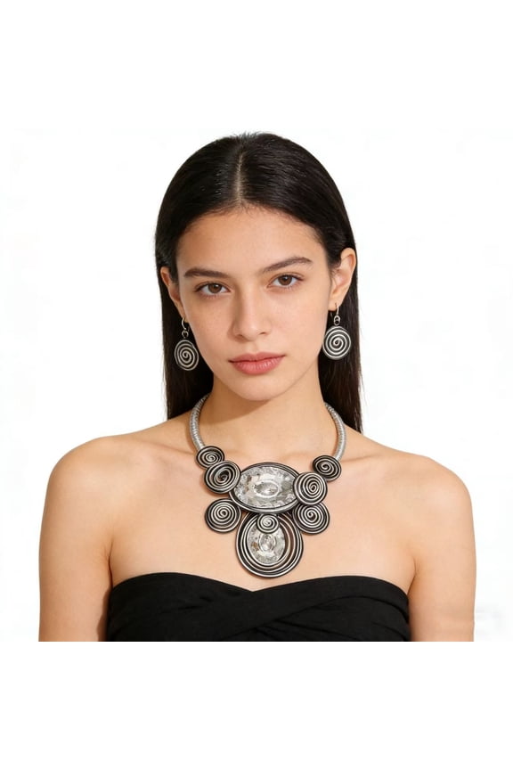 Big Rhinestone Crystal Pendent Collar Choker Bib Handmad Boho Statement Necklace Set