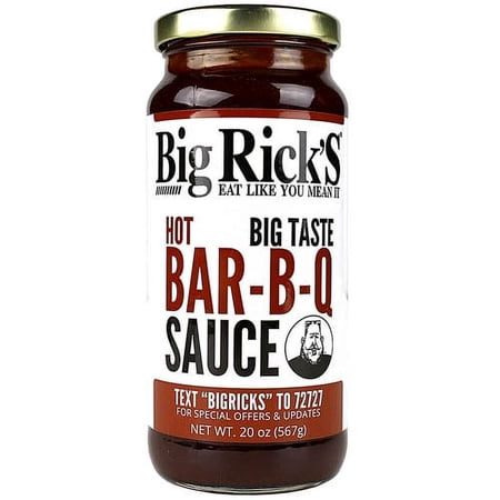 Big Rick's Hot BBQ Sauce Thick Dark Rich Slightly Sweet with Heat 20 oz. Jar