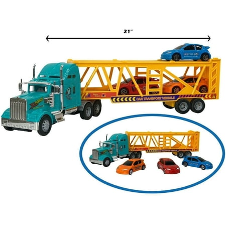 Big Rig Heavy Duty Tractor Trailer Car Transport Toy Truck with 3 Cars
