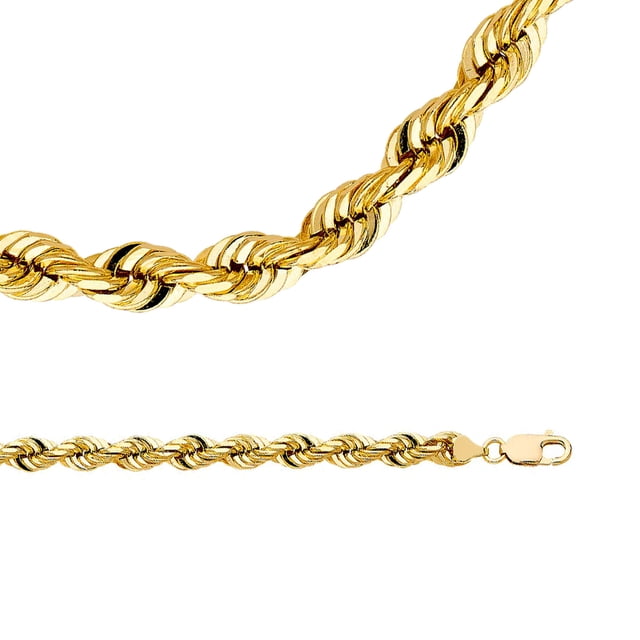 Large Rope Chain Big Rope Necklace Solid 14k Yellow Gold Chain Diamond Cut Twisted Style ...