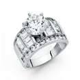 thumbnail image 1 of Big Round CZ Engagement Ring 14k White Gold Anniversary Solitaire CZ Wide Band Side Stones Size 6, 1 of 1
