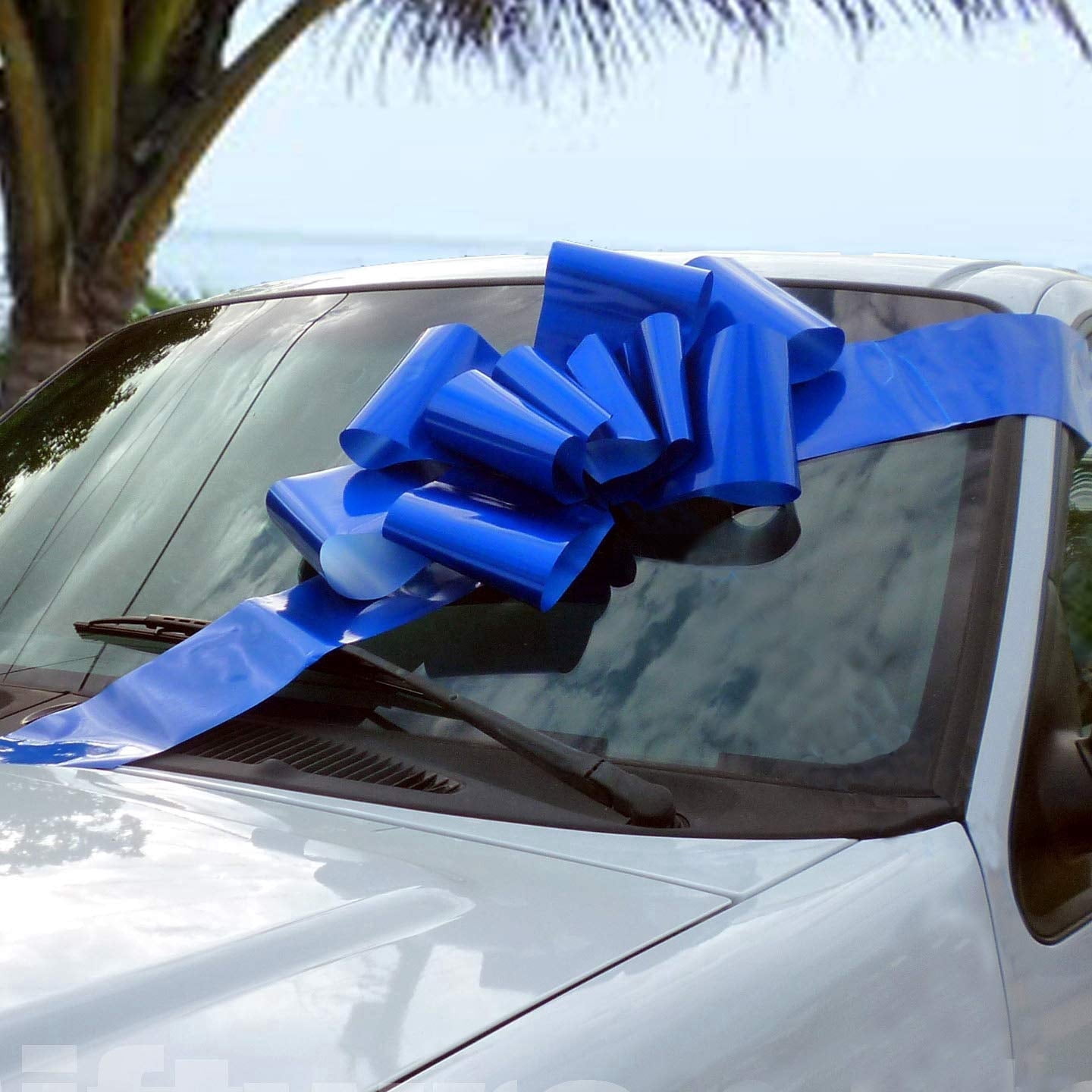 Big Royal Blue Car Bow - 25" Wide, Fully Assembled Large Gift Decoration, 4th of July, America 250 Anniversary, Police Support, Birthday, Graduation, Store Front Display, New Car, Father's Day