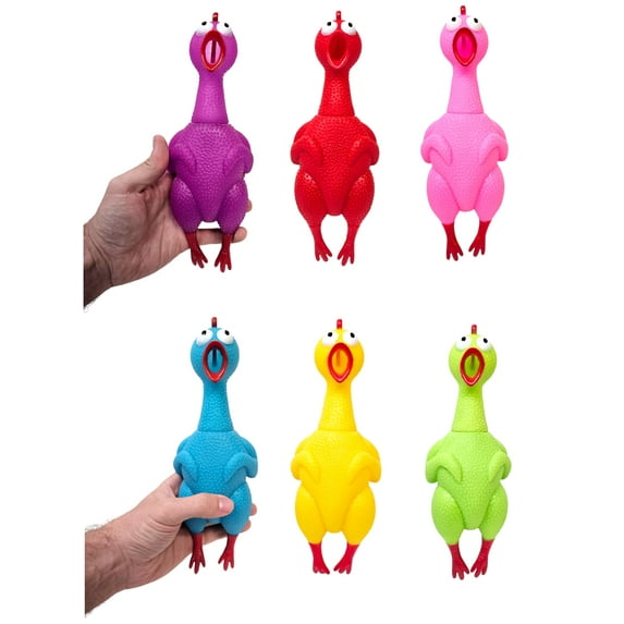Big Rubber Chicken Collectible (6 Pack) (9.5 Inch) Multicolored Assortment Gag Gift Party Favor Carnival Prize (6 Pack)