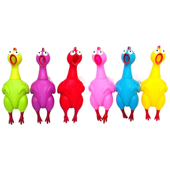Big Rubber Chicken Collectible Mix (6 Pack) (9.5") Assorted Colors. Classic Gag Gift