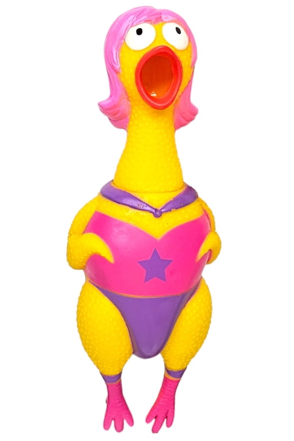 Big Rubber Chicken Collectible Mix (Superhero) 9.5" Fun Screaming Chicken for Parties