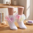 thumbnail image 1 of Big Ruffle Socks Double Lace Turn Cuff Girls Lace Princess Dance Socks with Ruffle Trim Breathable Cotton Frilly Cute Bobby Dress Sock for Kids, 1 of 5