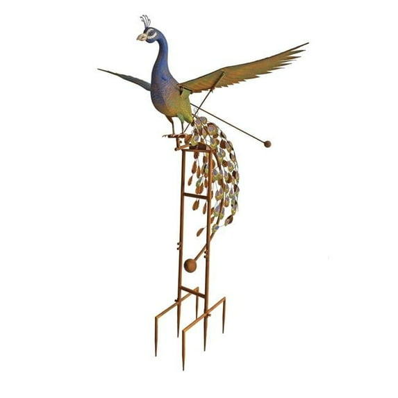 Big Rustic Metal Flying Peacock Rocker Stake - Multi Color