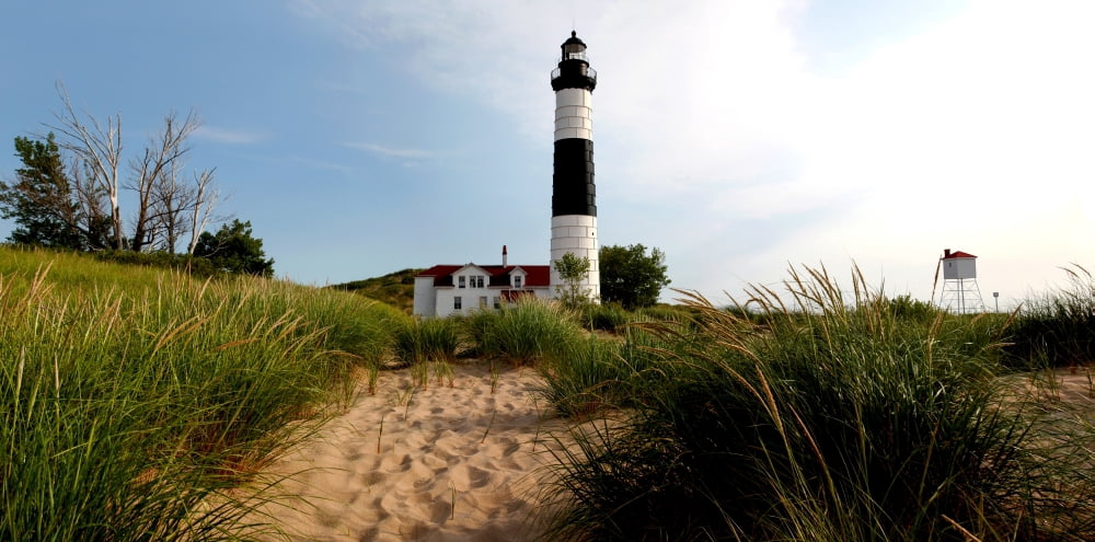 Big Sable Point Lighthouse Lake Michigan Ludington Mason County Michigan USA Canvas Art - Panoramic Images (27 x 9)
