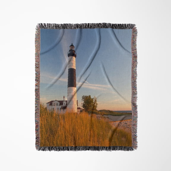 Big Sable Point Lighthouse, Lake Michigan, Ludington Sp, Michigan, Usa, Woven Blanket