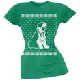 thumbnail image 1 of Big Saint Bernard Ugly Christmas Sweater Green Soft Juniors T-Shirt, 1 of 1