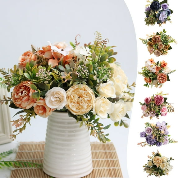 1 Bunch of Artificial Flowers 5-Pronged Peony Rose Small Bunch of Flowers Wedding Decoration Flowers Milky White Home Imitation Products Clearance!