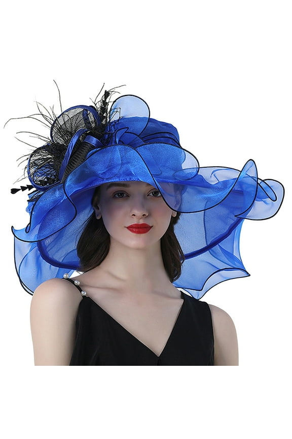 2025 Kentucky Derby Hats for Women Ladies,Classy Organza Church Tea Party Wedding Fascinator Hat Uv Protection Sun Hats Flower Sun Visor Hat Big Brim Hat Travel Outing Curly Edge Hat