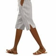 thumbnail image 1 of FUNUONY Bermuda Shorts for Women Knee Length High Waisted Cotton Side Button Summer Dressy Casual Long Summer Shorts Casual Striped Side Slit Cotton And Linen Five Quarter Pants, 1 of 1