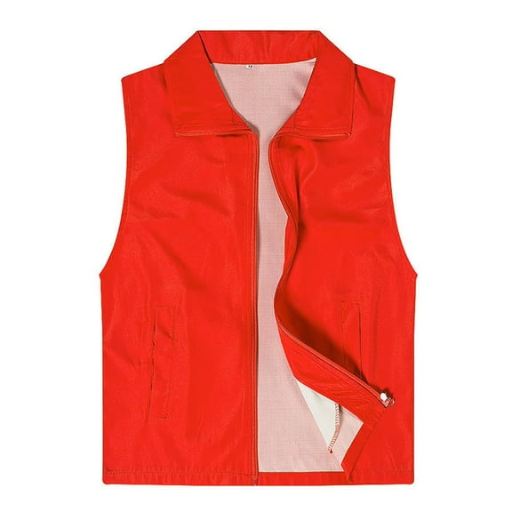 FUNUONY Fleece Vest Lapel Sleeveless Pockets Zipper Placket Mesh Outdoor Vest Color Work Waistcoat High Visibility Vest Winter Coats for Women Cropped Cardigan for Women Red L