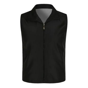 FUNUONY Fleece Vest Lapel Sleeveless Pockets Zipper Placket Mesh Outdoor Vest Color Work Waistcoat High Visibility Vest Winter Coats for Women Cropped Cardigan for Women Black L