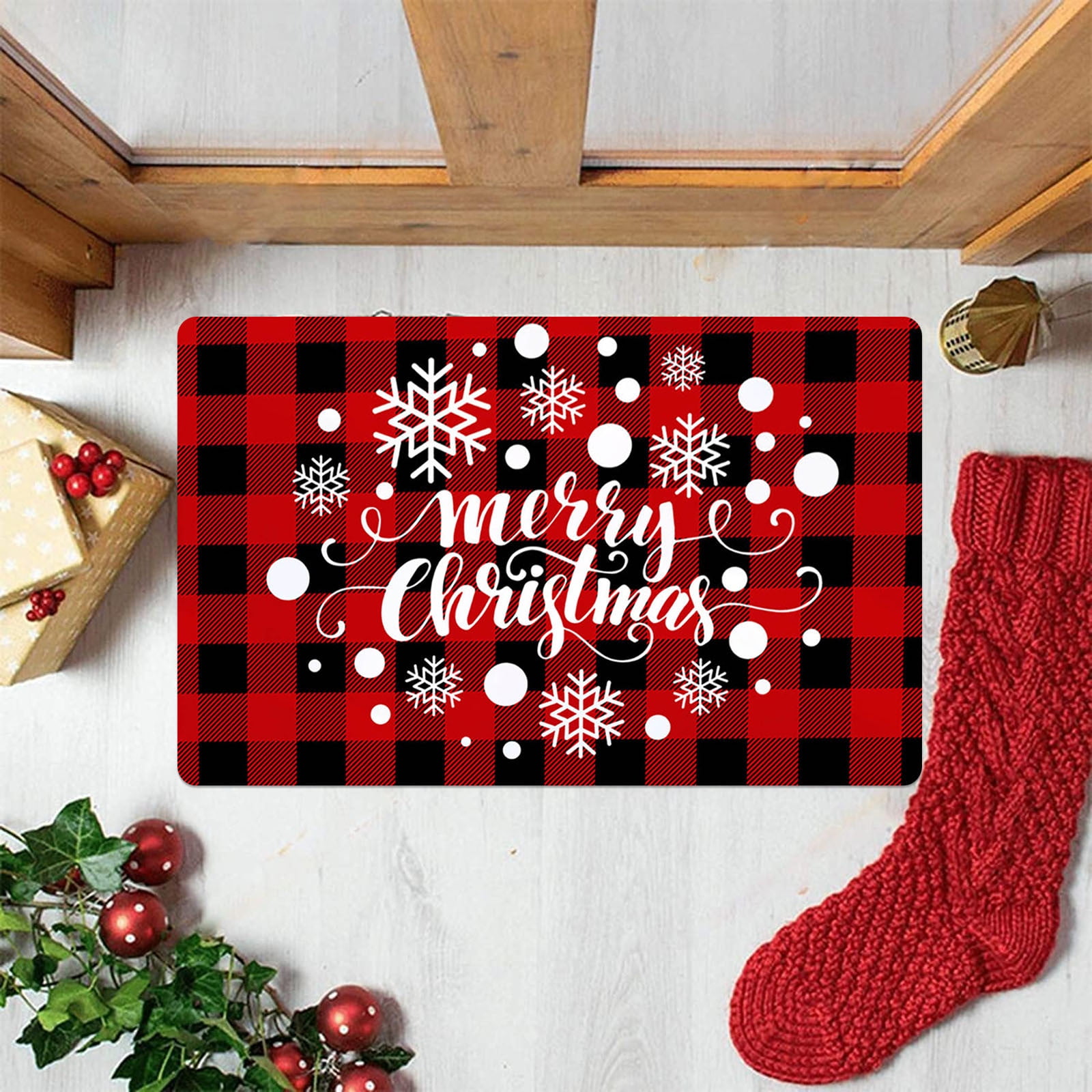 Big Sale! Hewann Floor Mats Christmas Red Plaid Printed Floor Mat Entry