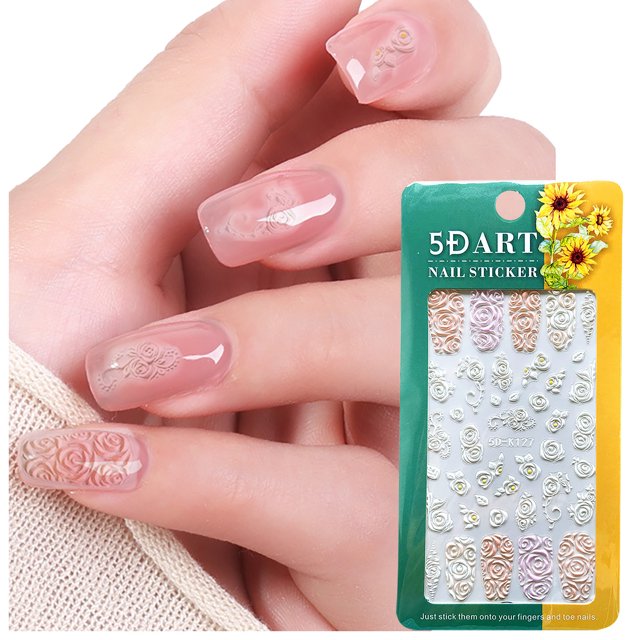 Clearance! Horplkj Fake Nails Short Rose Leaves Pattern Nail Sticker