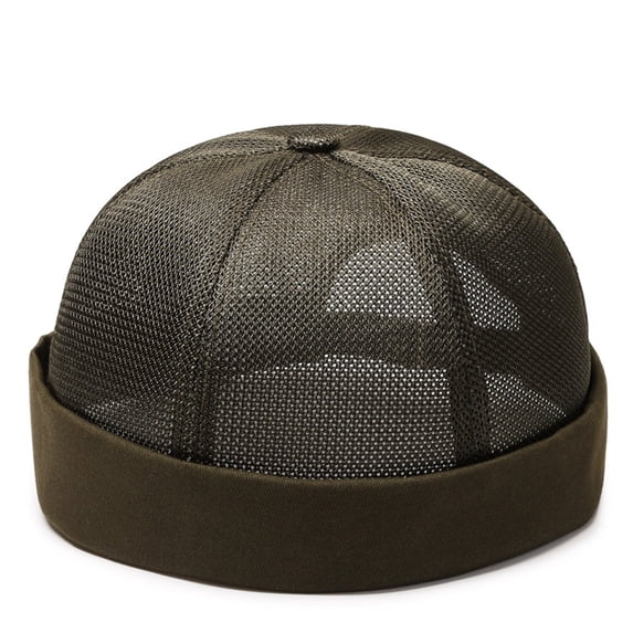 FUNUONY Men's Summer Mesh Brimless Docker Beanie Caps Fashion Outdoor Hip-Hop Sailor Stylish Skull Caps Men Solid Cap Mesh Quick Drying Adjustable Breathable Sport Army Green One Size
