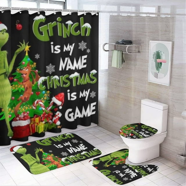 Big Sale! Outdoor Christmas Decorations Grinch Shower Curtain Christmas